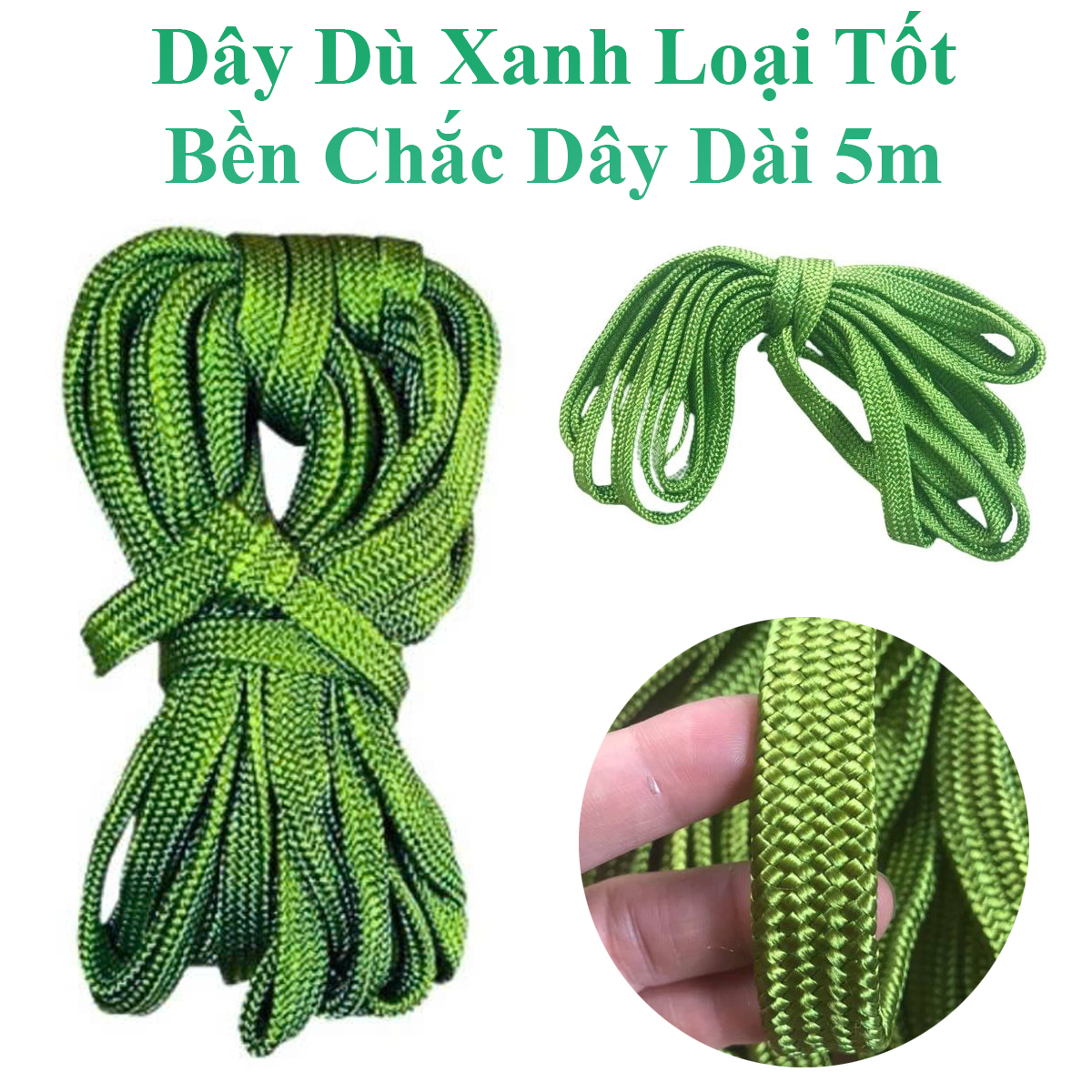 Dây Dù Xanh Loại Tốt Bền Chắc Dùng Cột Hàng Hóa Và Võng Dài 5M Rộng 1.5Cm