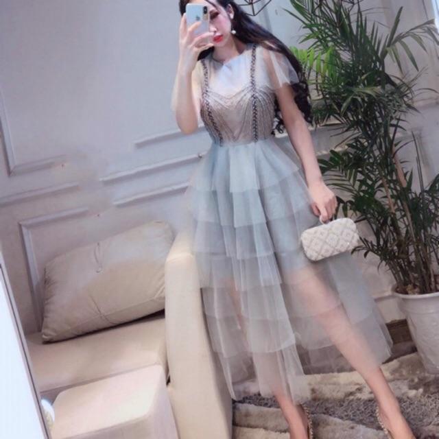 Đầm xoè phồng công chúa xếp tầng kết cườm SANG TRỌNG - Size S/M/L đến 58kgMM MM
