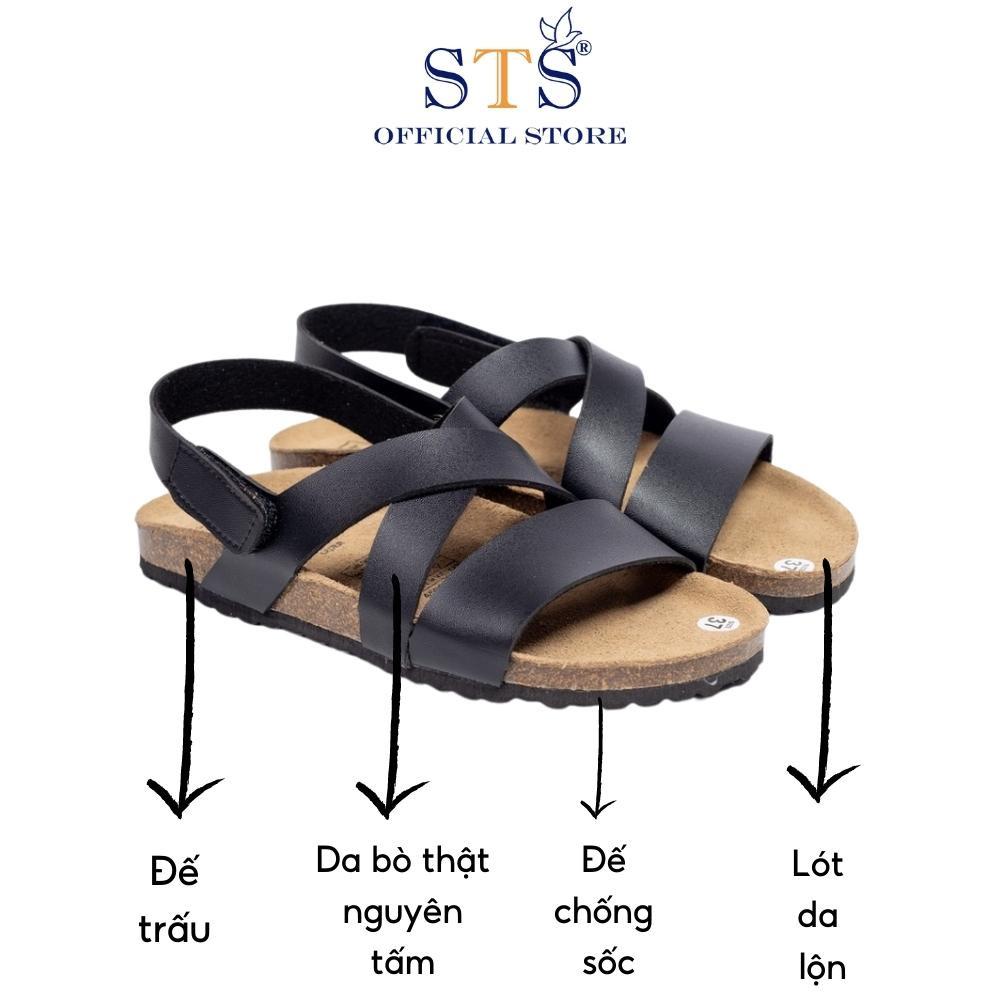 Giày Sandal Nam Nữ DA BÒ THẬT NGUYÊN TẤM Dép Đế Trấu Quai Ngang Khóa Dán Unisex Birken ST21