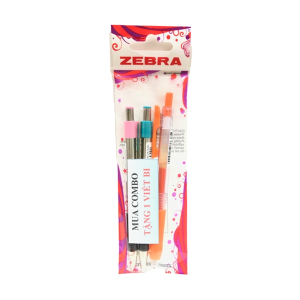 Combo Zebra 4 - 2 Bút Bi Bấm Zebra ( Màu Hồng + Xanh Lá ) (Tặng Kèm 1 Viết Bi)