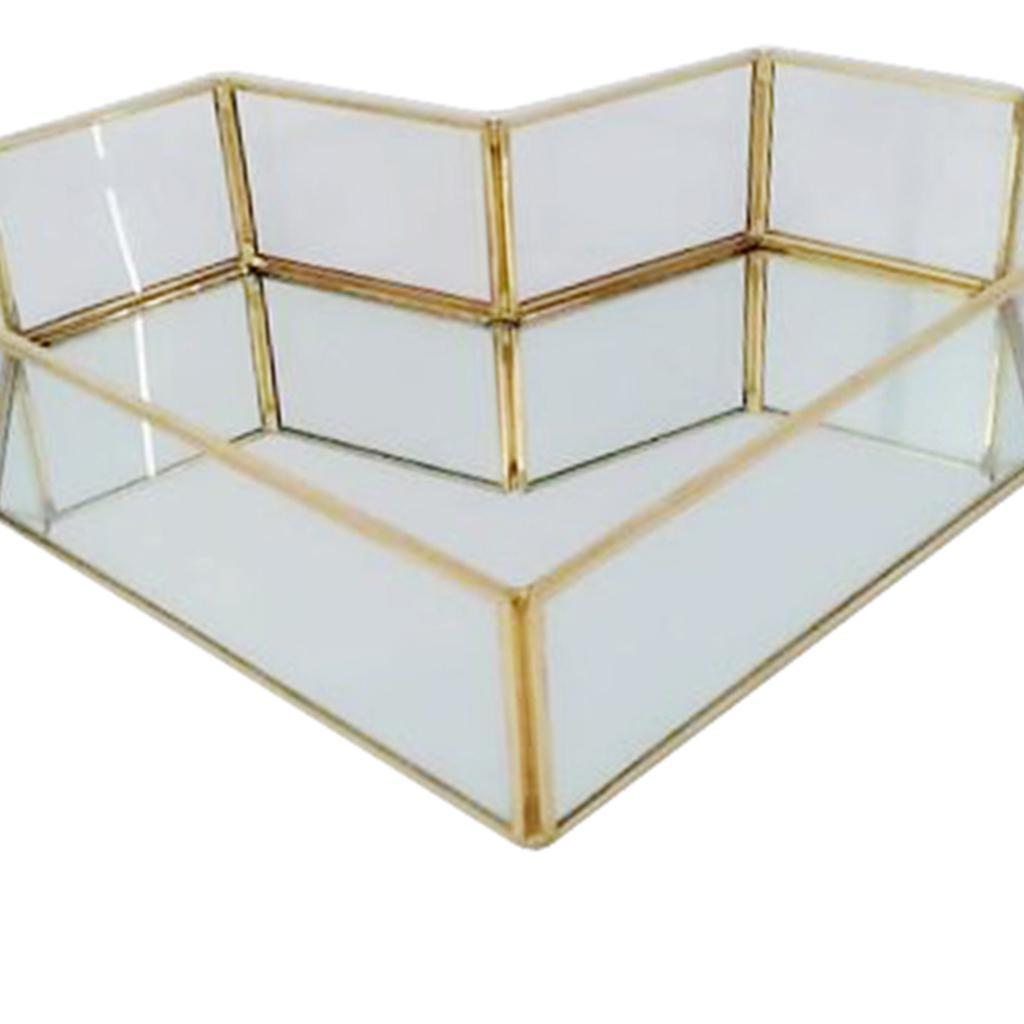 Creative Heart Shape Metal Mirrored Jewelry Tray Dresser Cosmetic Organizer