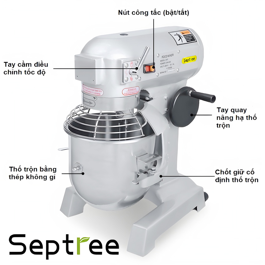 Máy trộn bột, đánh kem 10 lít chuyên nghiệp 3 trong 1 - Dòng công nghiệp. Thương hiệu Mỹ cao cấp Septree - B10B. HÀNG CHÍNH HÃNG
