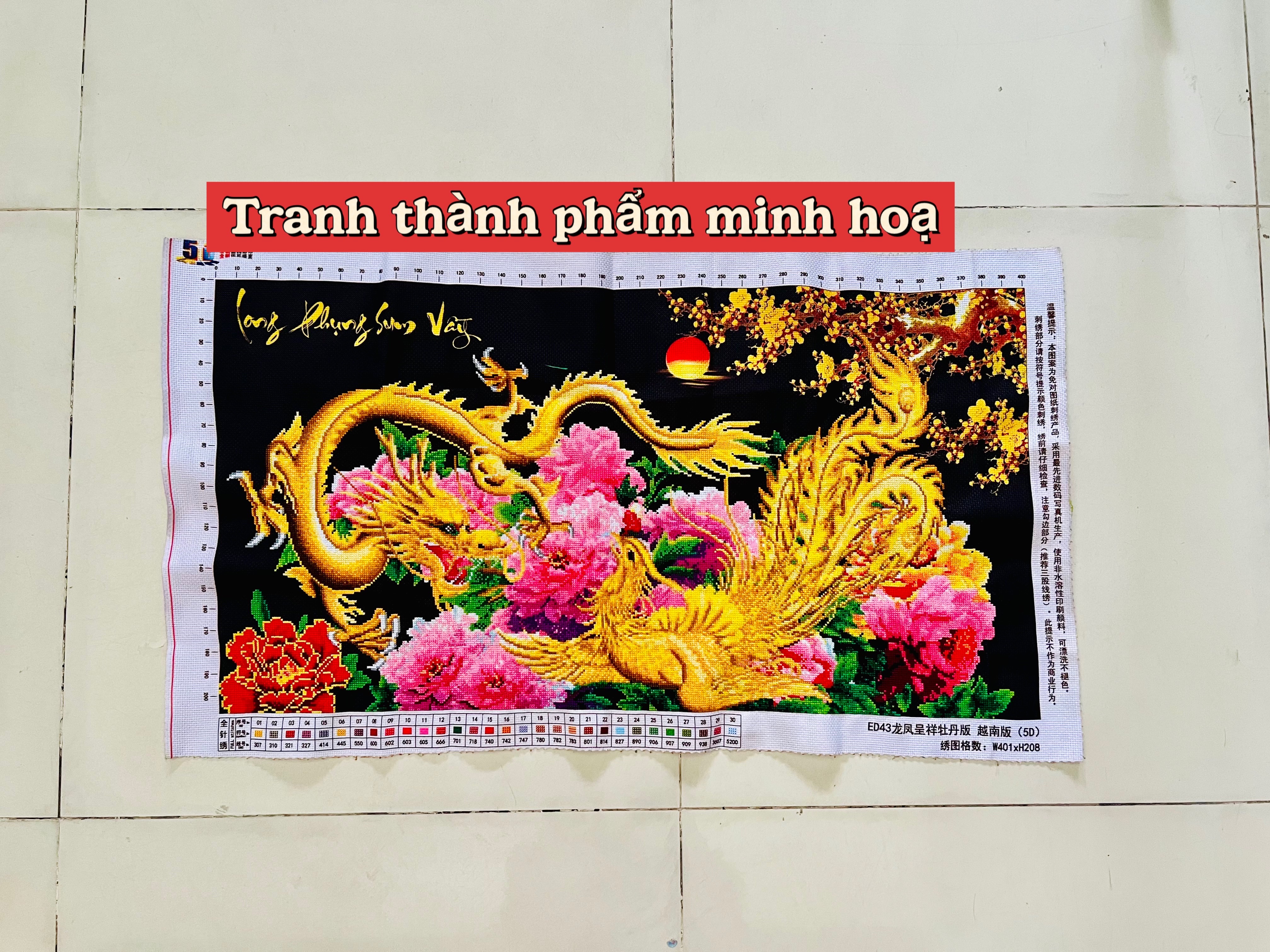 Tranh thêu chữ thập Long phụng sum vầy ED43, kích thước 95 x 54 cm