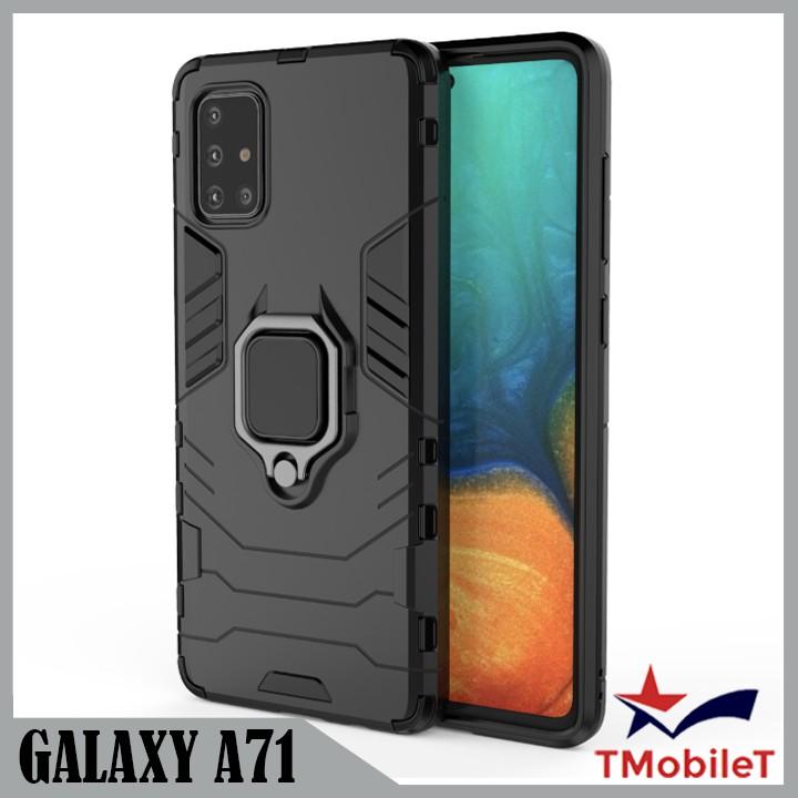 Ốp lưng Dành Cho Điện Thoại Samsung Galaxy A71 chống sốc Iron Man gắn giá đỡ iring hỗ trợ xem video, chống va đập mạnh - Màu Đen