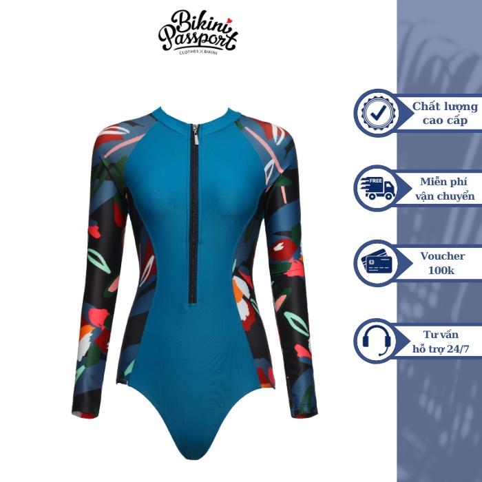 Đồ bơi Nữ BIKINI PASSPORT kiểu Một mảnh tay dài có khóa- màu Navy - BS126_NV