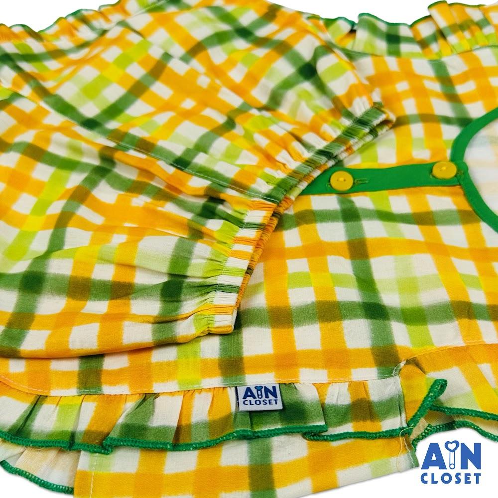 Bộ quần áo Ngắn bé gái họa tiết Caro Madras Vàng Xanh cotton - AICDBGHID1HP - AIN Closet