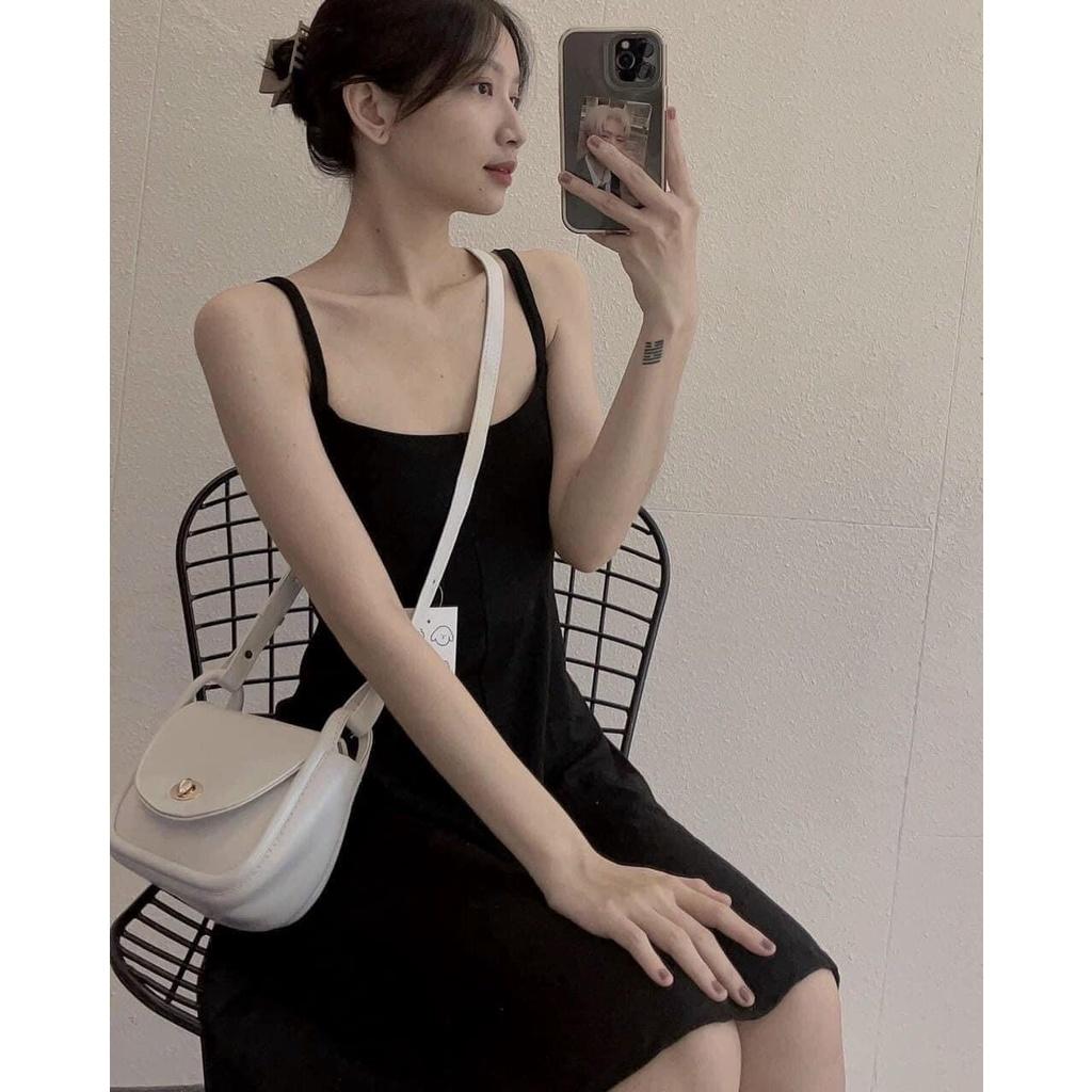 Đầm ngắn xòe đen 2 dây basic ôm body tôn dáng
