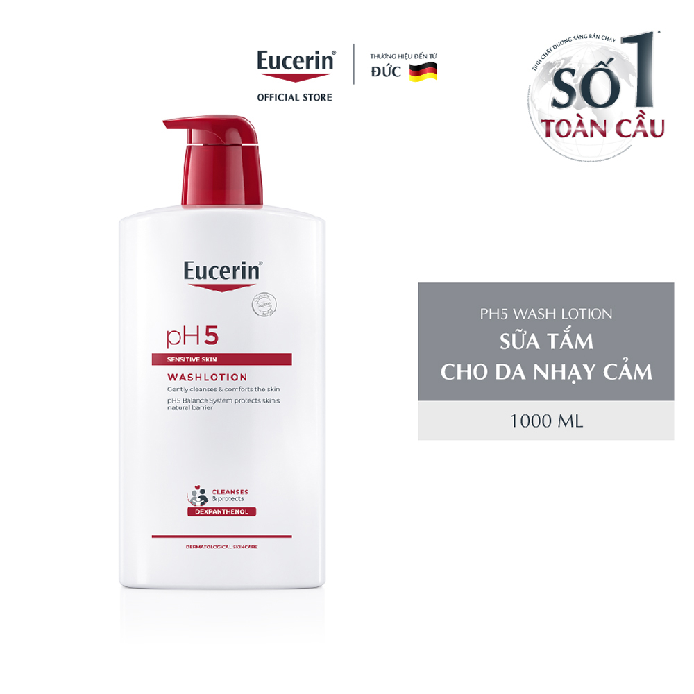 Sữa Tắm &amp; Rửa Mặt Cho Da Nhạy Cảm Eucerin pH5 Sensitive Skin Washlotion 1000ml