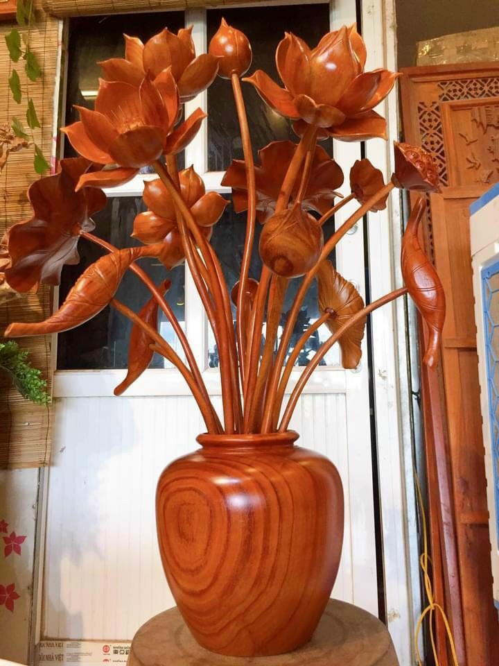 Hoa sen gỗ hương 17 bông 1 bình trang trí phòng khách hàng siêu đẹp long lanh