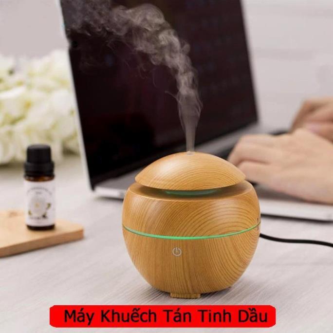 Máy Phun Sương Tạo Độ Ẩm, Khuếch Tán Tinh Dầu Vân Gỗ Nhỏ Tặng Kèm Tinh Dầu Xông Phòng Thiên Nhiên