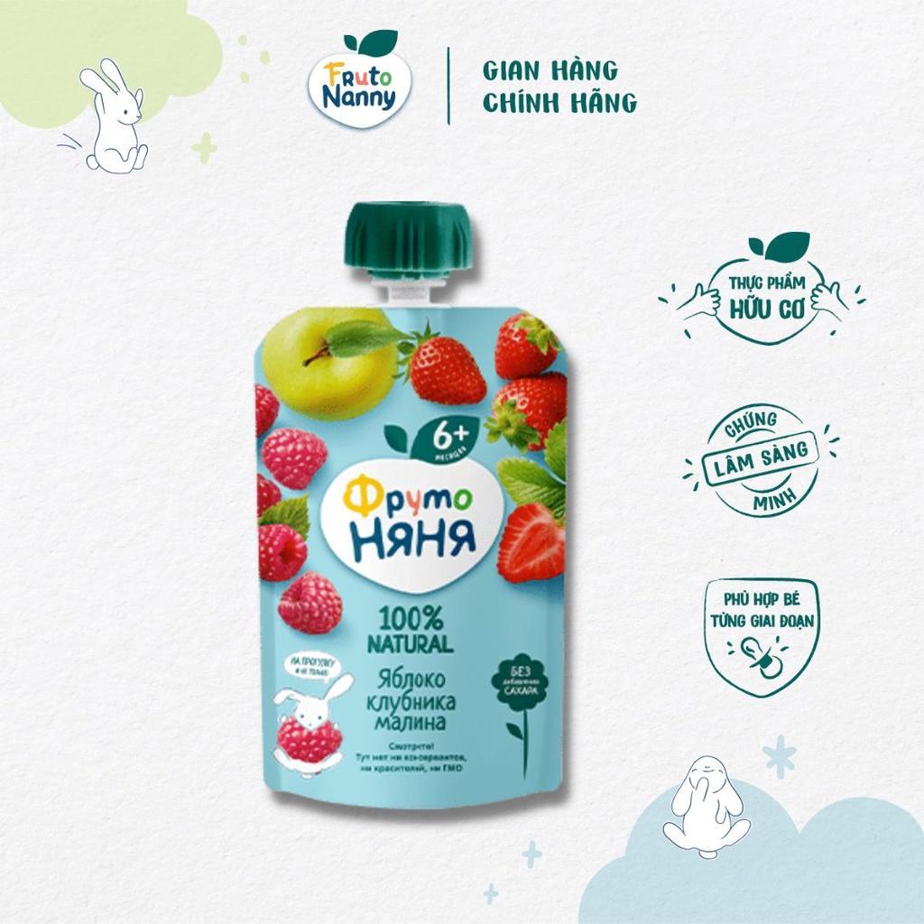 Hoa Quả Nghiền FRUTONANNY Organic Vị Táo, Dâu Tây, Mâm Xôi - Bổ Sung Chất Xơ, Vitamin - Không GMO - Từ 6 Tháng FrutoNyanya (90g)