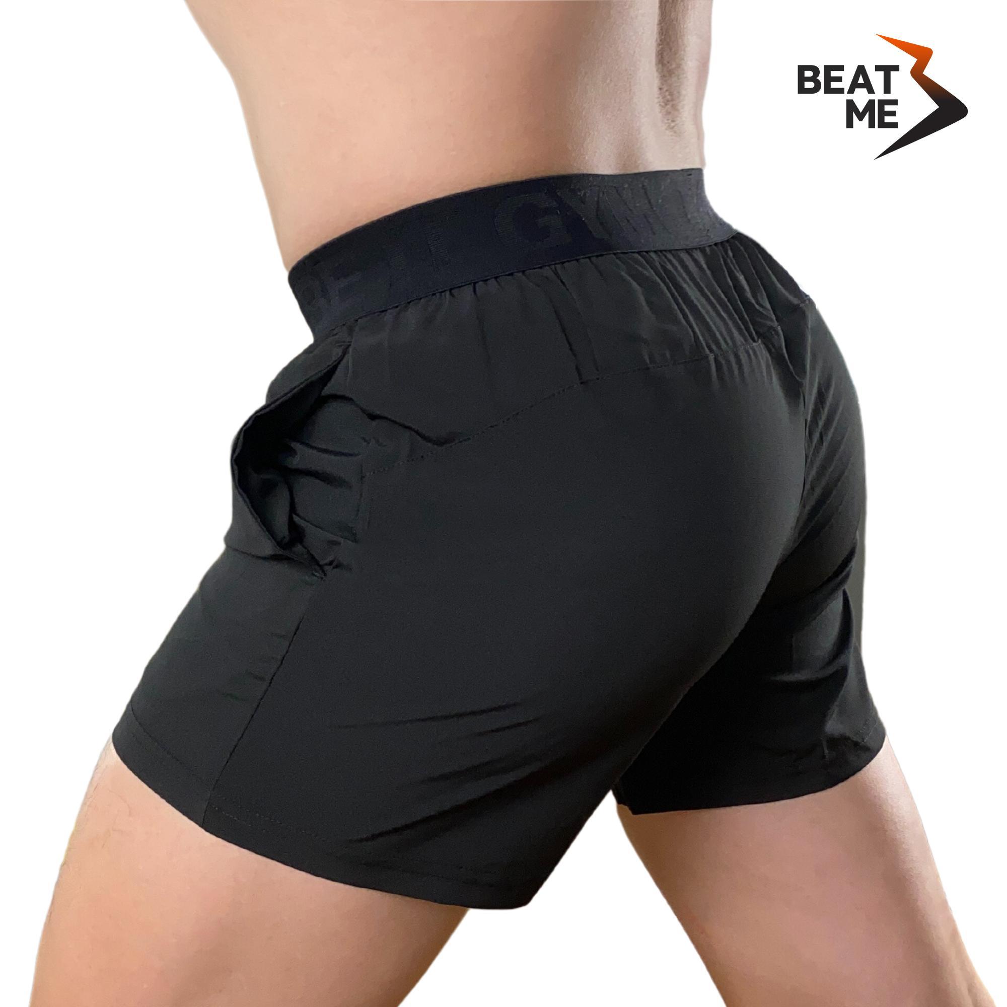 Quần Short Nam Tập Gym Thể Thao Chạy Bộ Màu Đen Màu Xám Beatme Vải Mau Khô Thoáng Mát Cao Trên Gối Lưng Chun Bản To Mùa Hè Sale T6