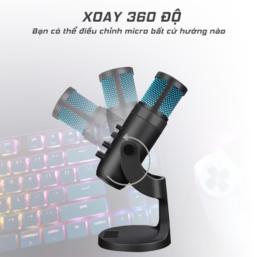 Micro thu âm mtmax max03 pro micro hoàn hảo cho streamer, nhà sáng tạo nội dung có echo kèm hiệu ứng đèn lọc tạp âm tốt