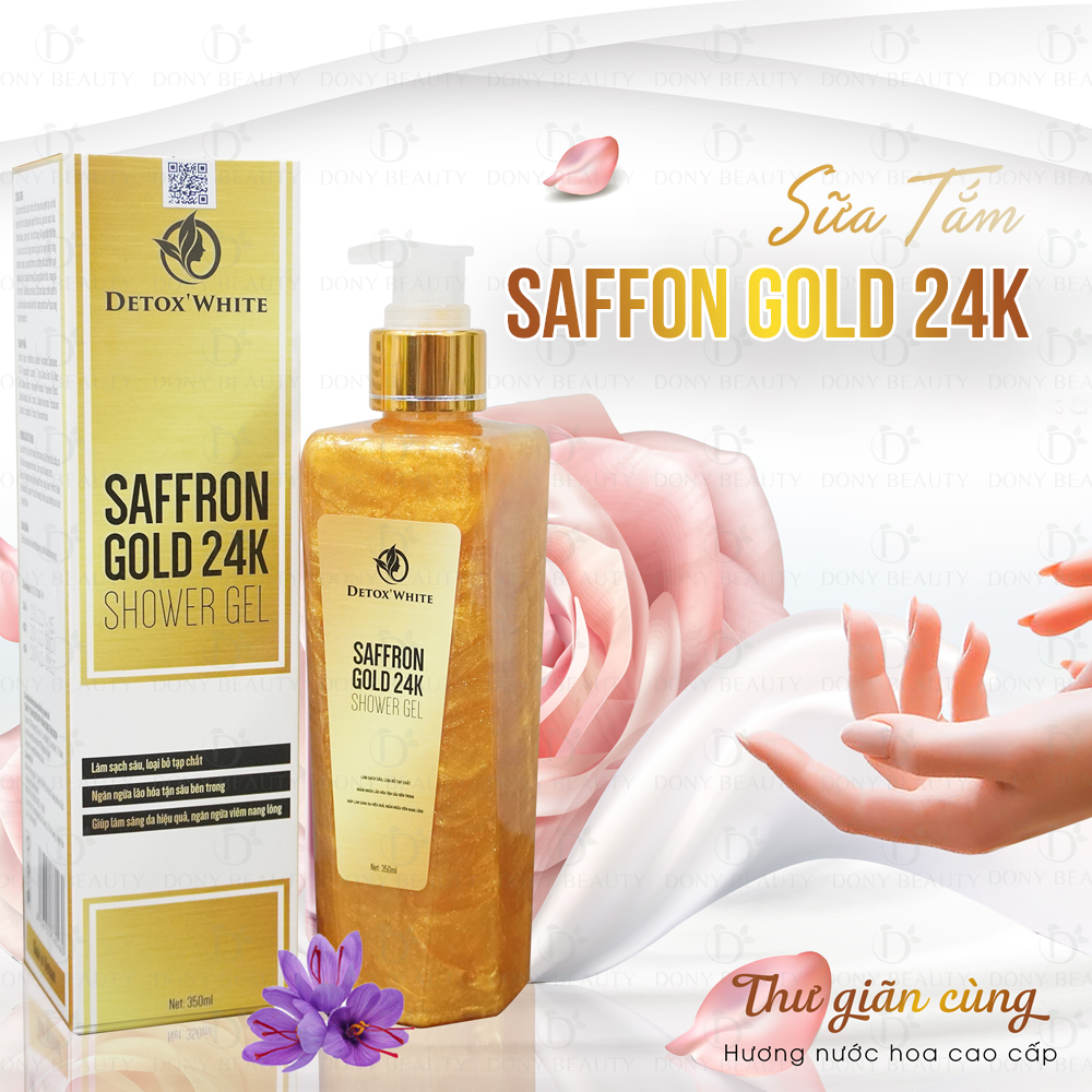 Sữa Tắm Sáng Da, Làm Sạch Sâu, Ngăn Ngừa Lão Hóa Saffron Gold 24k Shower Gel Detox White 350ml