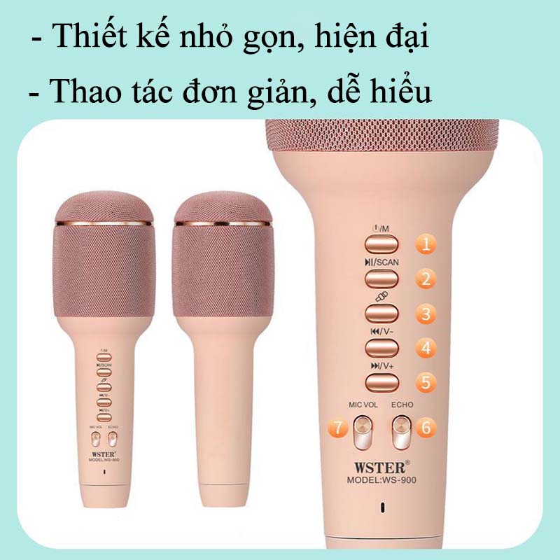 Micro Không Dây Hát Karaoke Kèm Loa Bluetooth Mini Cao Cấp WS-900 Nâng giọng cực chất Loa Bluetooth Karaoke Mini Gia Đình Có Thu Âm Có Thẻ Nhớ USB AUX Mic LiveStream Không Dây Giá Rẻ Bản Nâng Cấp