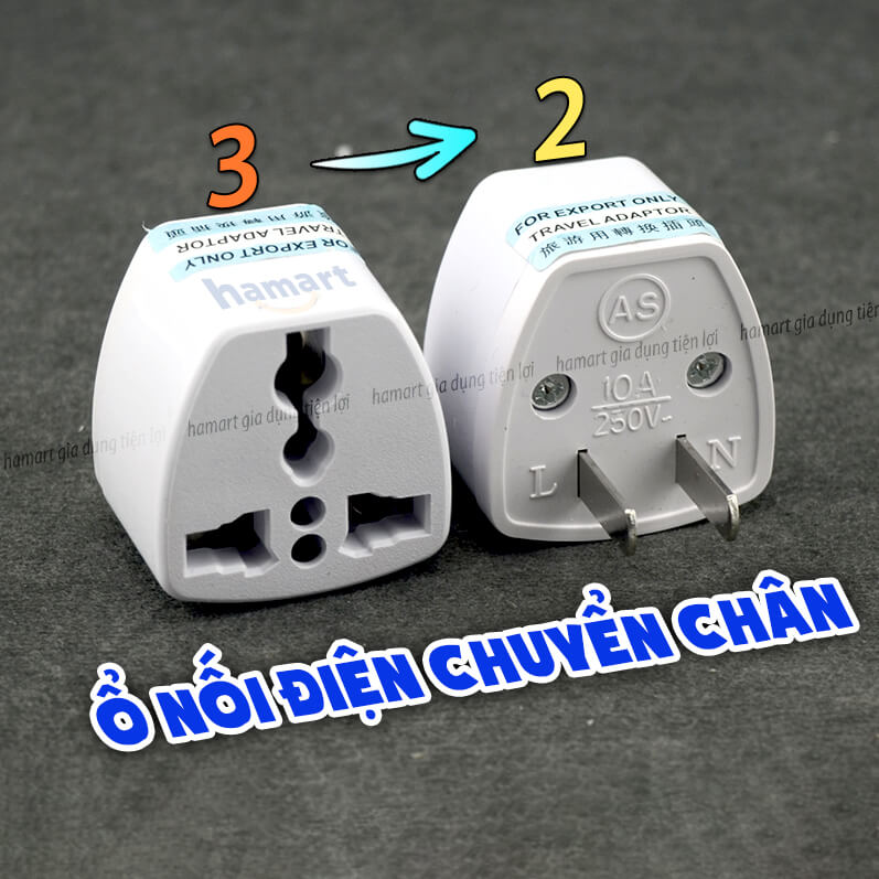 Ổ Nối Điện Chuyển Đổi Đầu Phích Cắm 3 Chấu Sang 2 Chân Dẹt Công Suất Tải 500W Điện Áp 220V Phổ Biến