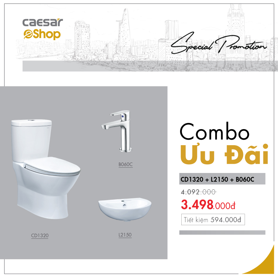 Combo sản phẩm bàn cầu+lavabo+vòi lavabo lạnh - CD1320+L2150+B060C