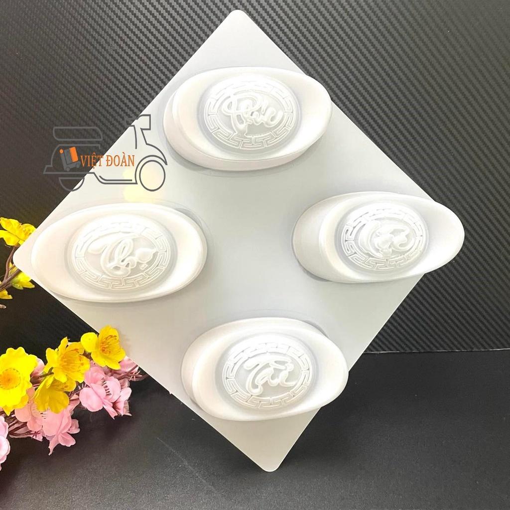 Khuôn RAU CÂU TRUNG THU, NHẤN XÔI, BÁNH DẺO, RAU CÂU 3D - THỎI VÀNG 4 hình PHÚC LỘC THỌ TÀI - nhựa đẹp, SẮC NÉT