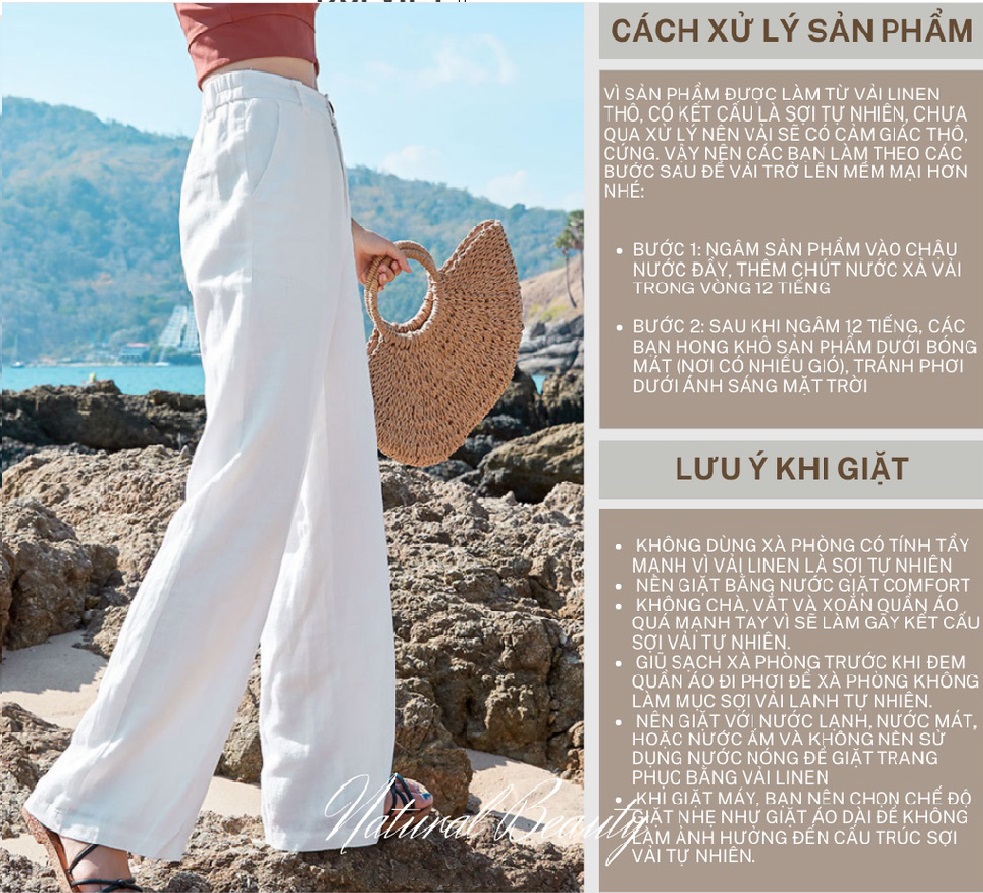 Quần dài nữ suông chất liệu linen mát mẻ , quần có khóa trước và chun sau dễ mặc và dễ phối đồ QD07