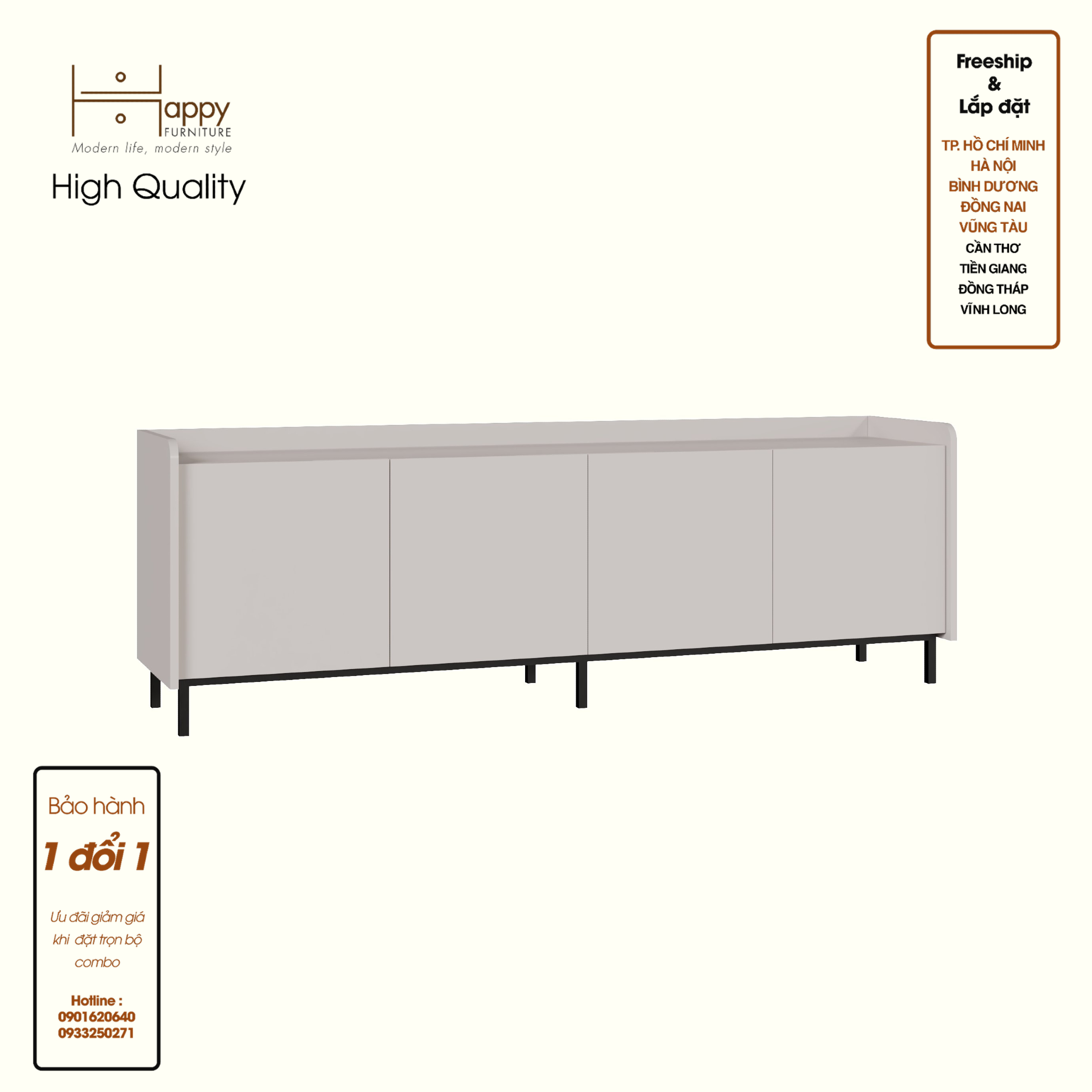 LAVIA, Kệ TV 4 cửa mở - chân sắt, 180cm x 40cm x 60cm , KTV_046