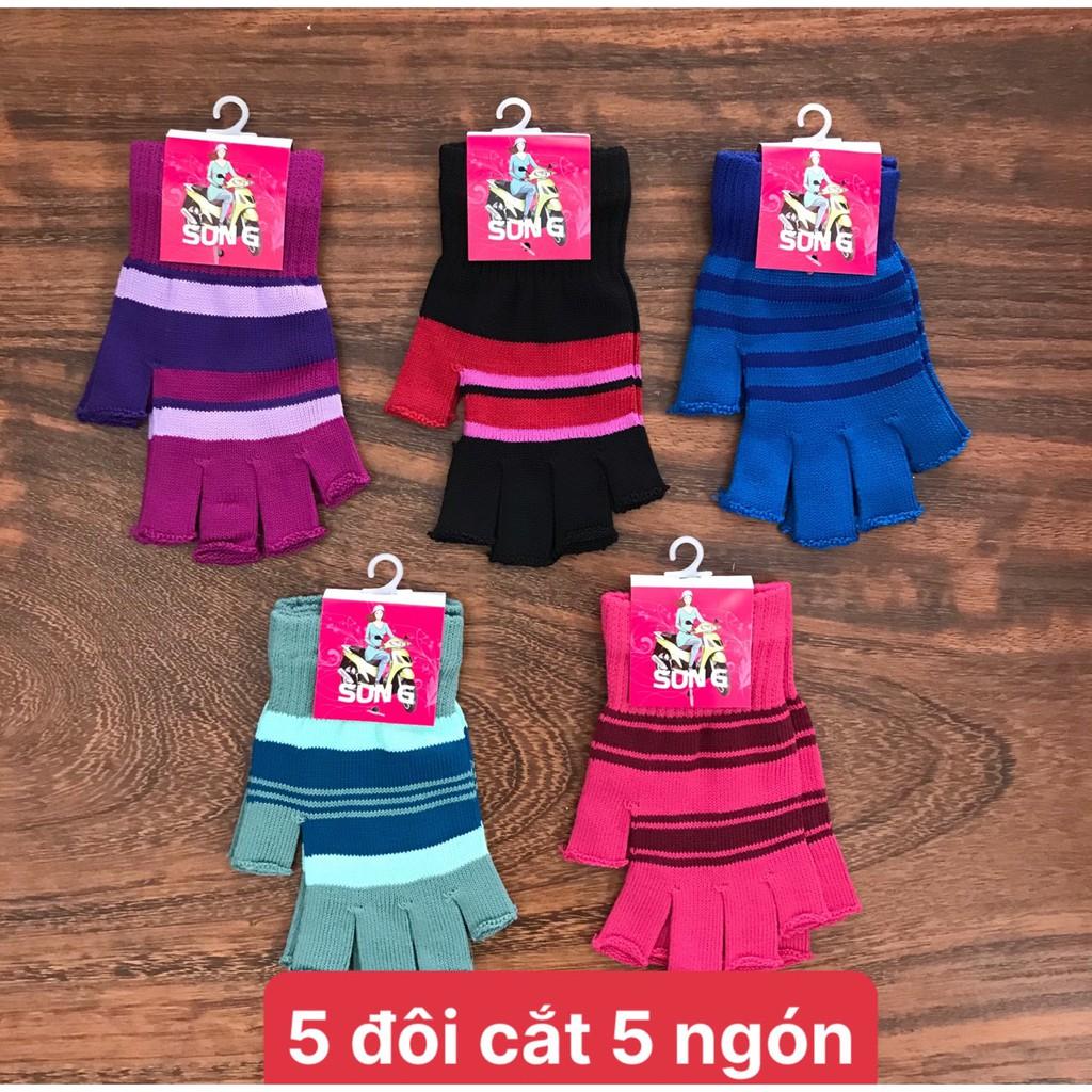 Combo 5 đôi găng len nữ , không cắt ngón , cắt 2 ngón , cắt 5 ngón ,thương hiệu CTY MỸ BẢO ,bảo đảm giao đúng hàng