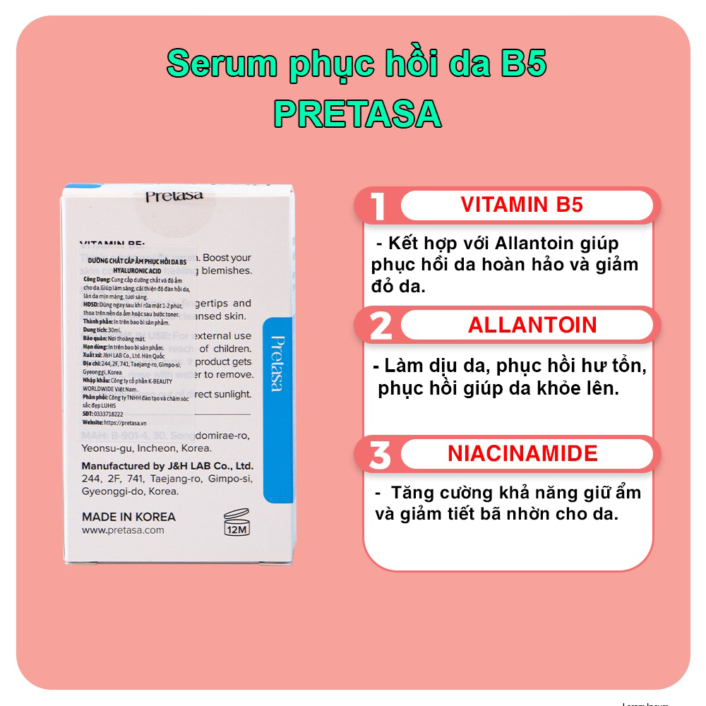 Serum cấp ẩm phục hồi da PRETASA B5 Hyaluronic - Hàng Chính Hãng