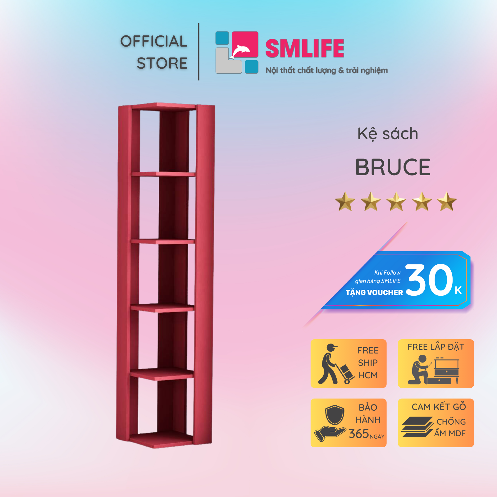 Giá sách đẹp trang trí gia đình SMLIFE Bruce