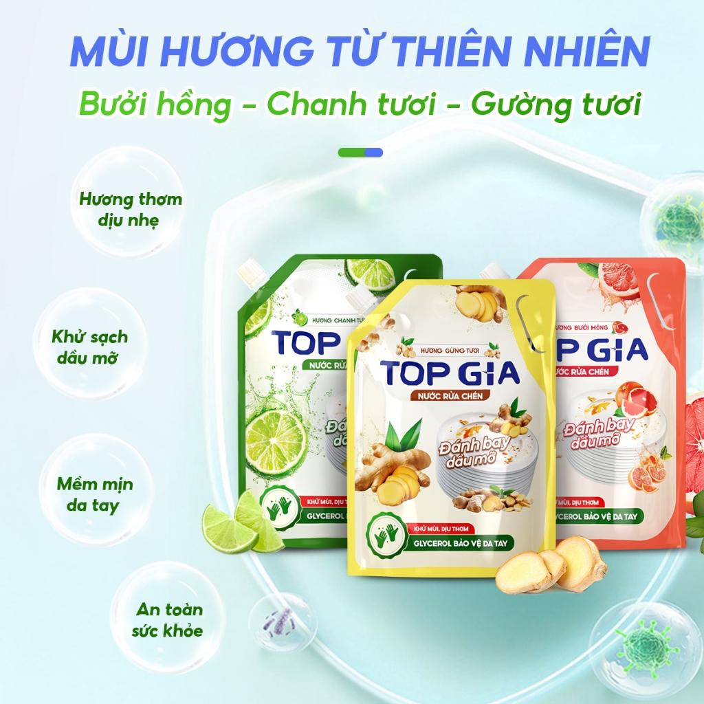 nước rửa chén TOPGIA thiên nhiên,túi 2L an toàn và hiệu quả cho cả gia đình. - Chanh - Làm sạch sâu