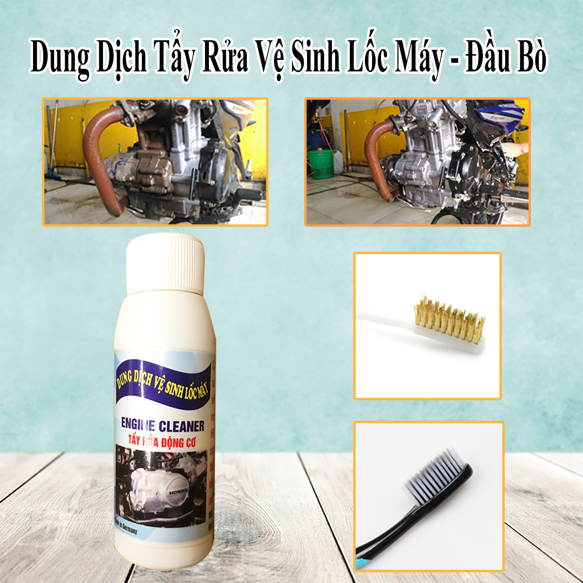 100ML - Dung Dịch Tẩy Rửa Vệ Sinh Lốc Máy Đầu Bò Cực Mạnh - Tặng 1 bàn chải sợi đồng + 1 bàn chải BOSSI