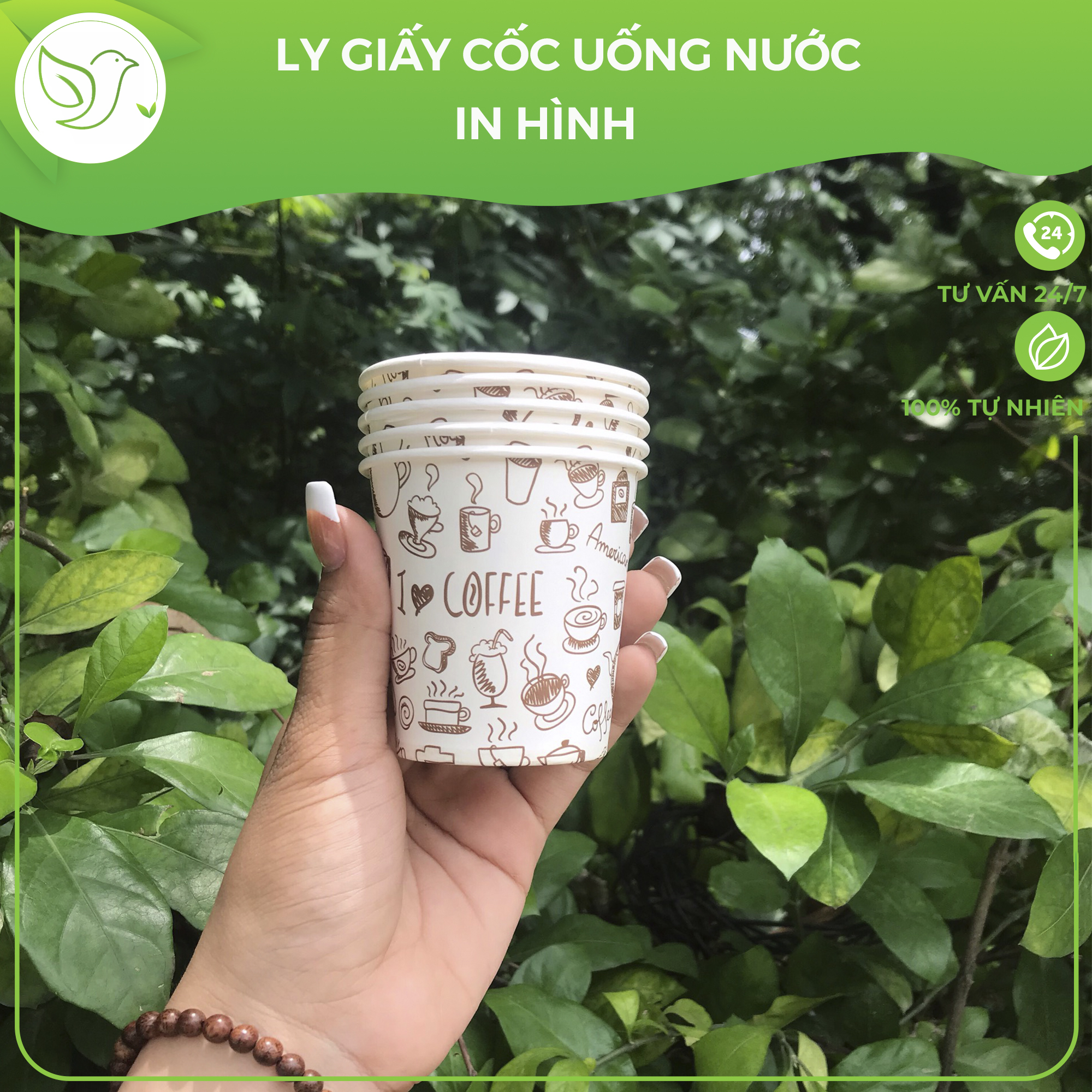 50 Ly giấy uống nước văn phòng 7oz ~ 180ml tráng PE cao cấp thân thiện môi trường - Không kèm nắp