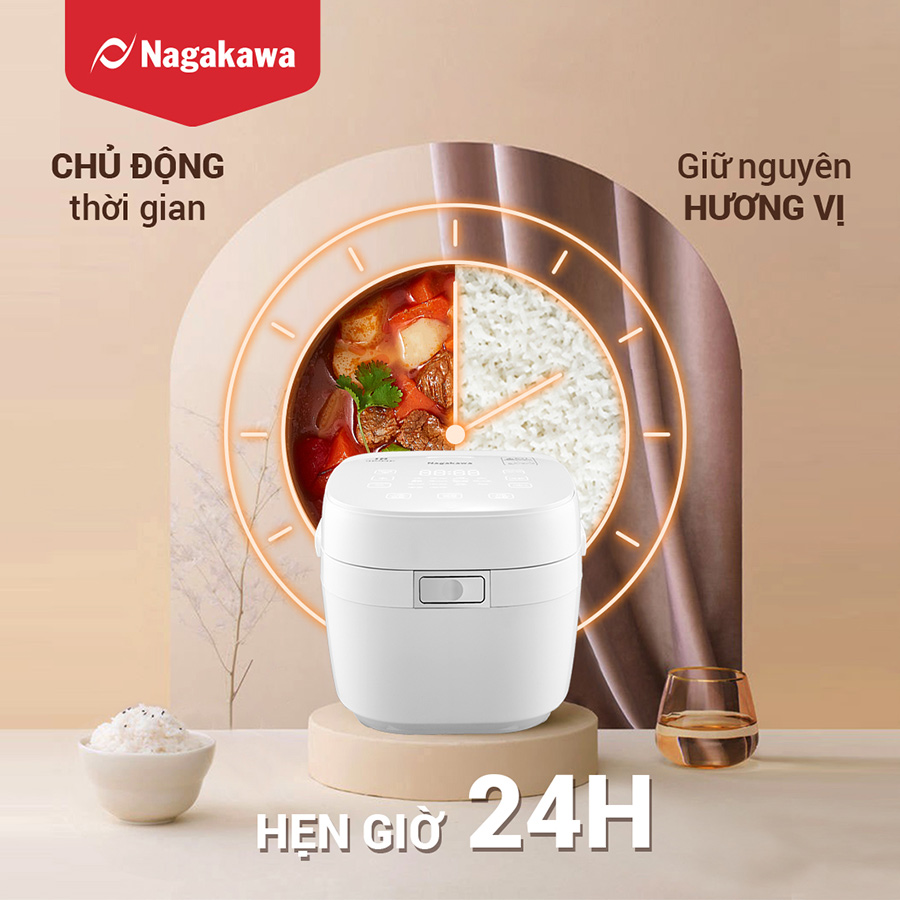 Nồi cơm điện cao tần Nagakawa NAG0140 (1.2L) - 12 chế độ nấu - Giảm tinh bột