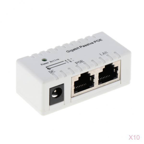 10 Pcs Passive PoE Injector Power Over Ethernet-RJ45 Data to RJ45 PoE White