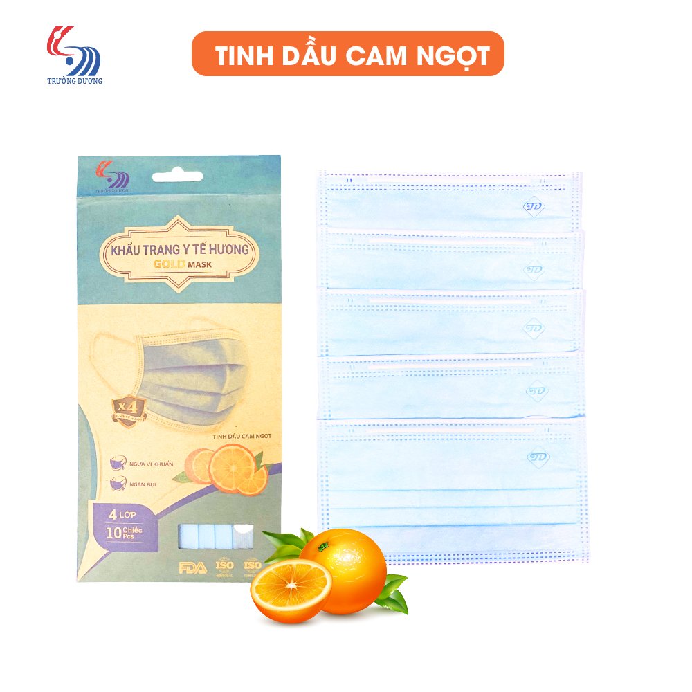 Khẩu trang y tế hương tinh dầu Cam ngọt 4 lớp Gold Mask - Túi 10 cái