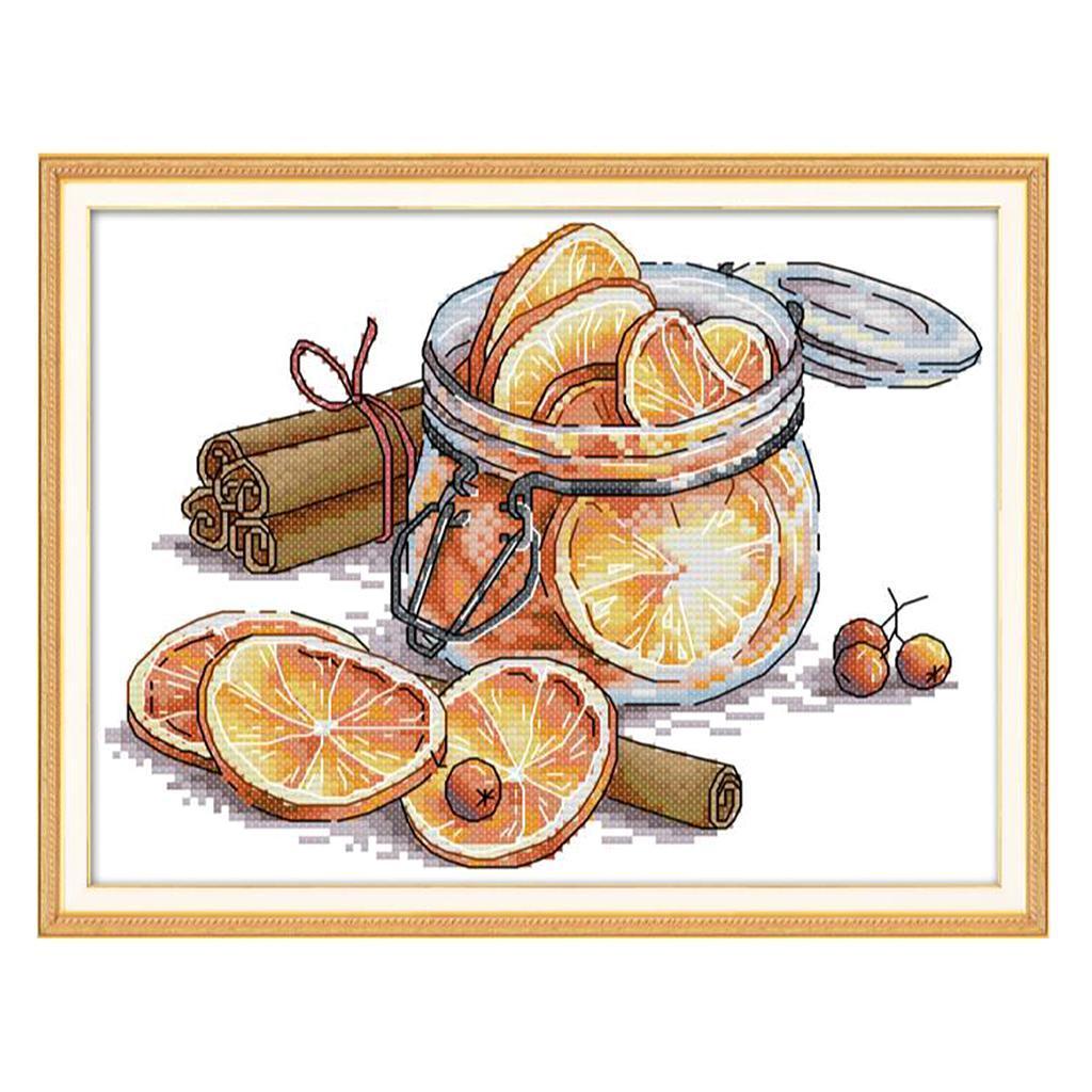 Lemon Tea Stamped Cross Stitch Kit For Adults Hand Embroidery 14CT 28 x 21cm