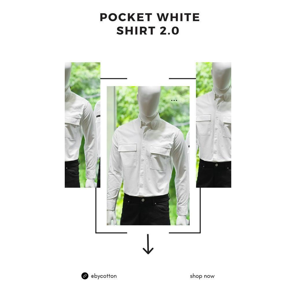 Áo Sơ Mi Nam Dài Tay Trơn BY COTTON Pocket White Shirt 2.0