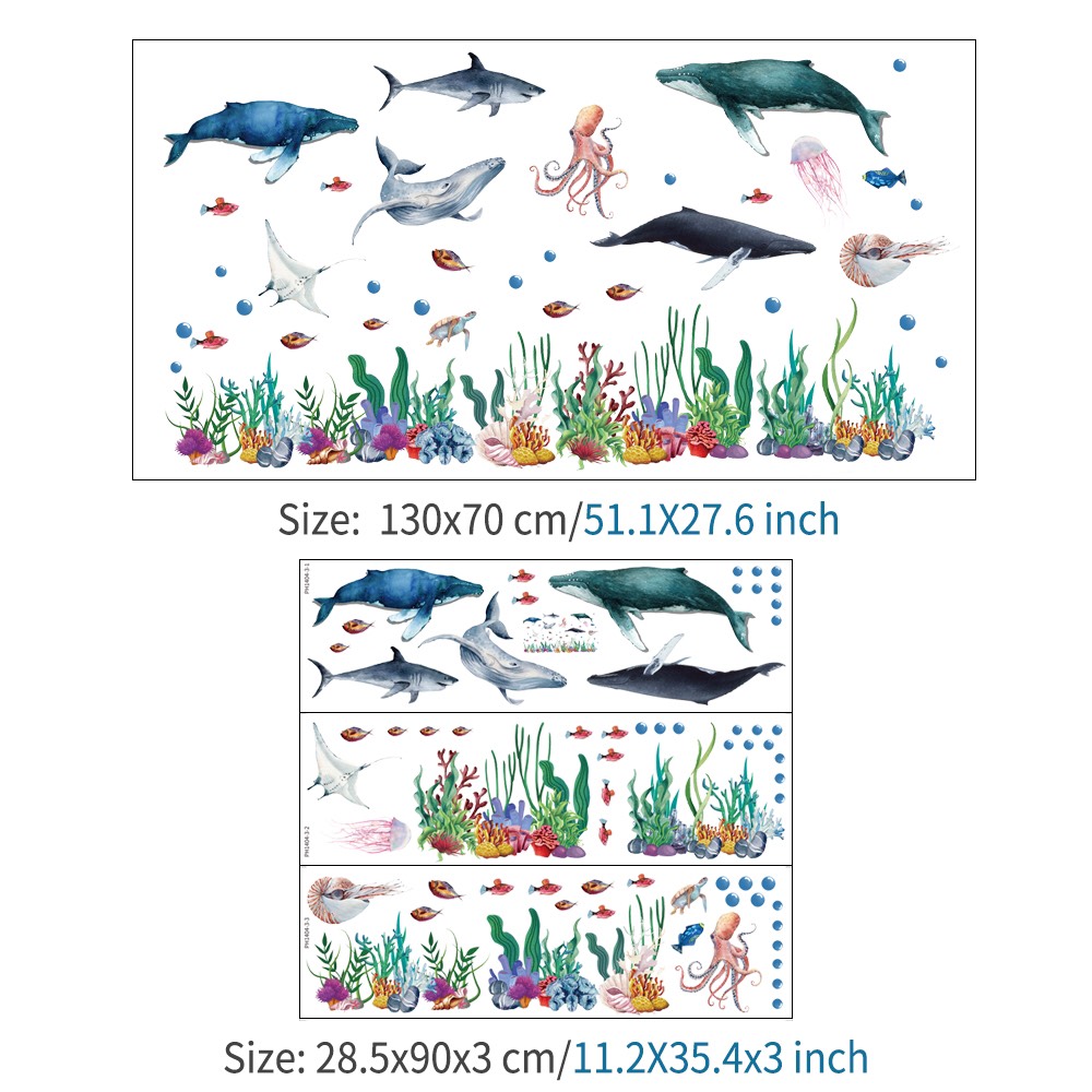 Decal trang trí tường - Đàn cá voi xanh