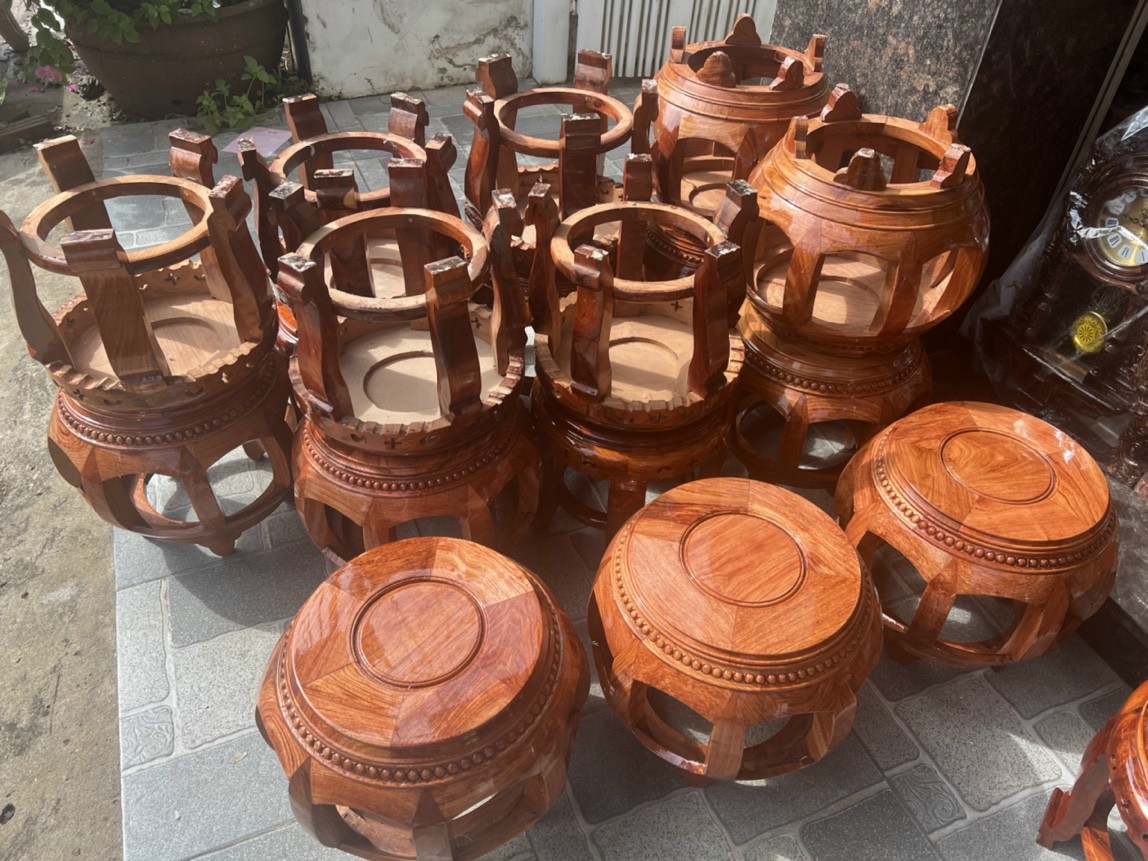 Đôn trống gỗ hương cao 42cm mặt 28 cm