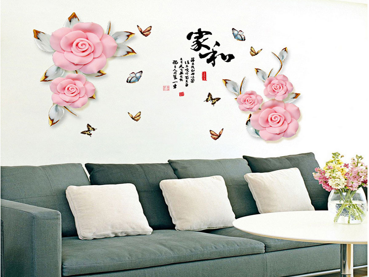 decal dán tường hoa hồng đôi 2 mảnh sk2023