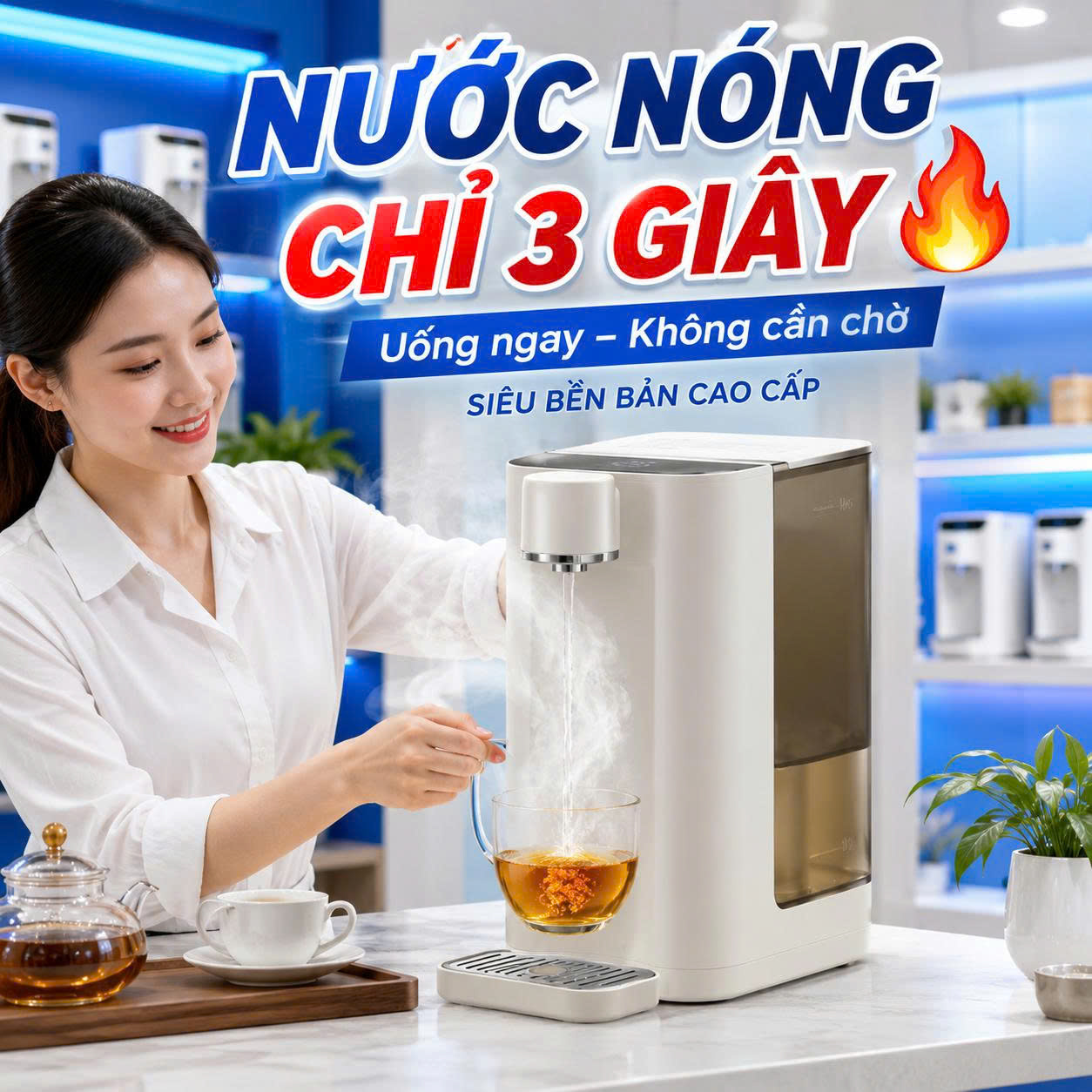 Máy Nước Nóng Để Bàn 3L Cao Cấp | Nước Nóng Chỉ 3 Giây | Điều Chỉnh Nhiều Mức Nhiệt Độ | Siêu Bền