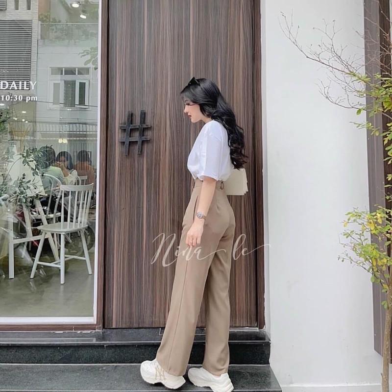 SET ÁO THUN TRẮNG CHỮ WARM MIX QUẦN ỐNG SUÔNG RỘNG BE LÊN DÁNG CHUẨN SIÊU XINH