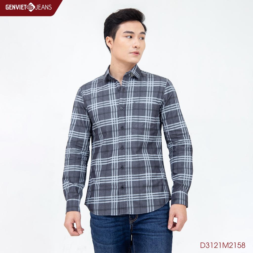 Áo Sơ Mi Jeans Kẻ Nam Dài Tay D3121M2158 GENVIET