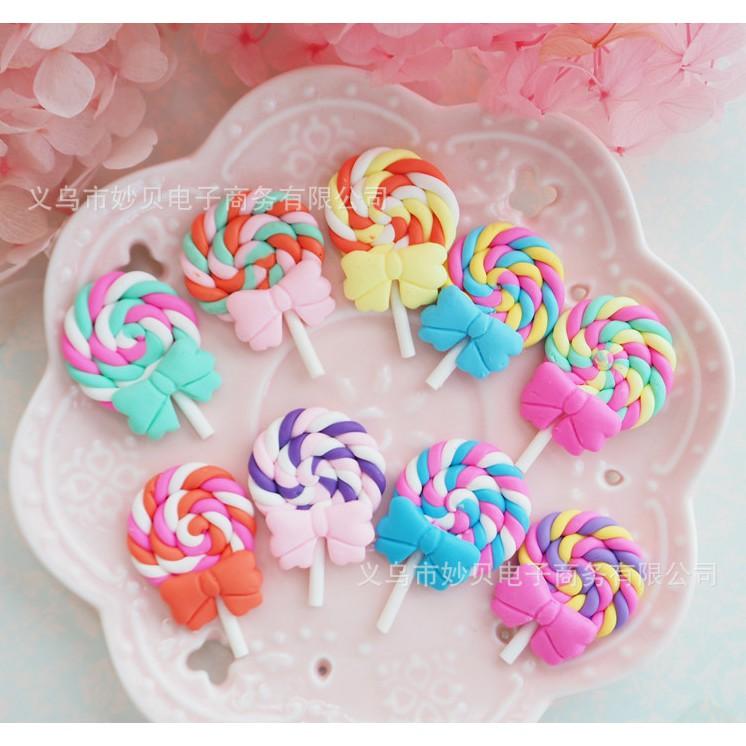 Charm kẹo mút cầu vồng có nơ trang trí vỏ ốp điện thoại, dán Jibbitz, DIY