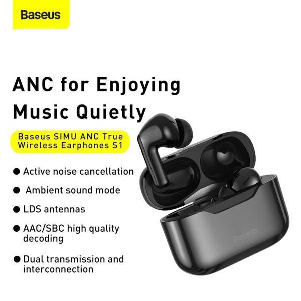 Tai nghe TWS chống ồn chủ động Baseus SIMU ANC S1 / S1 Pro True Wireless Earphone (Chống ồn chủ động, Xuyên Âm, Hi Fi) -Hàng Chính Hãng