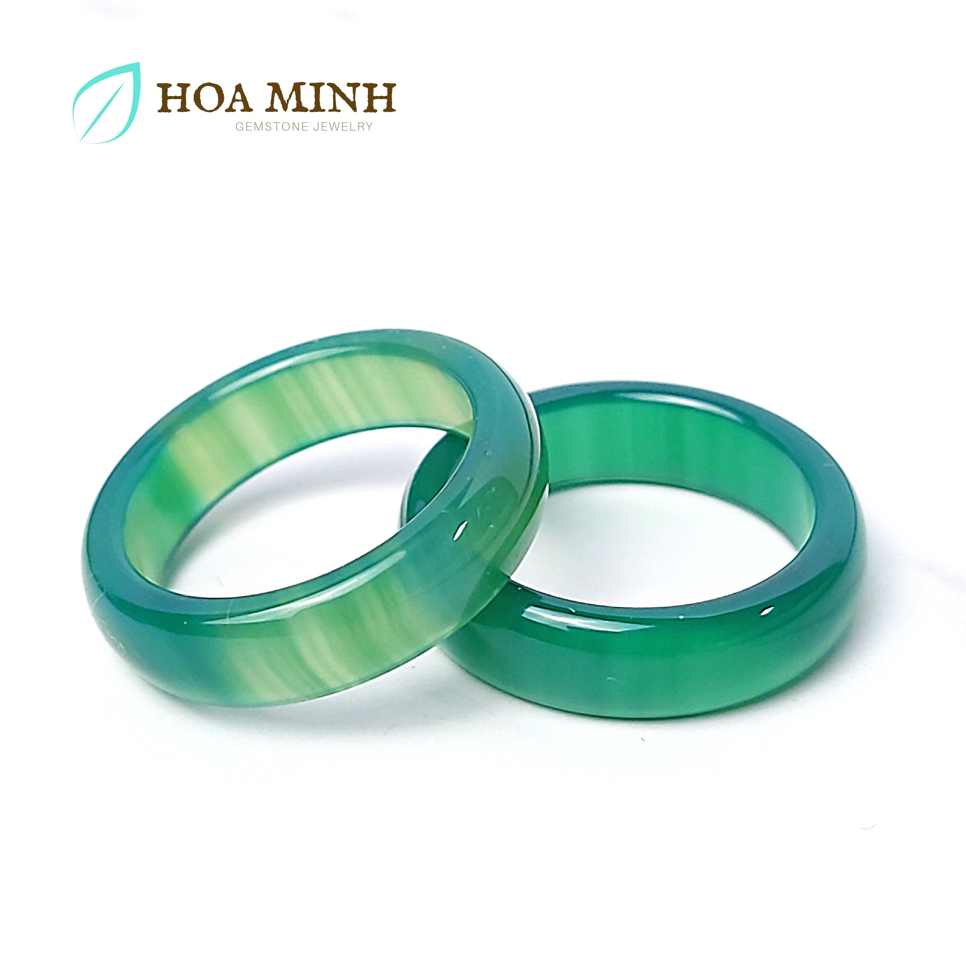 Nhẫn đá Mã Não Xanh sương sâm dày 6 li size 8, đường kính 19mm hợp mệnh Mộc Hỏa | Hoa Minh Gem