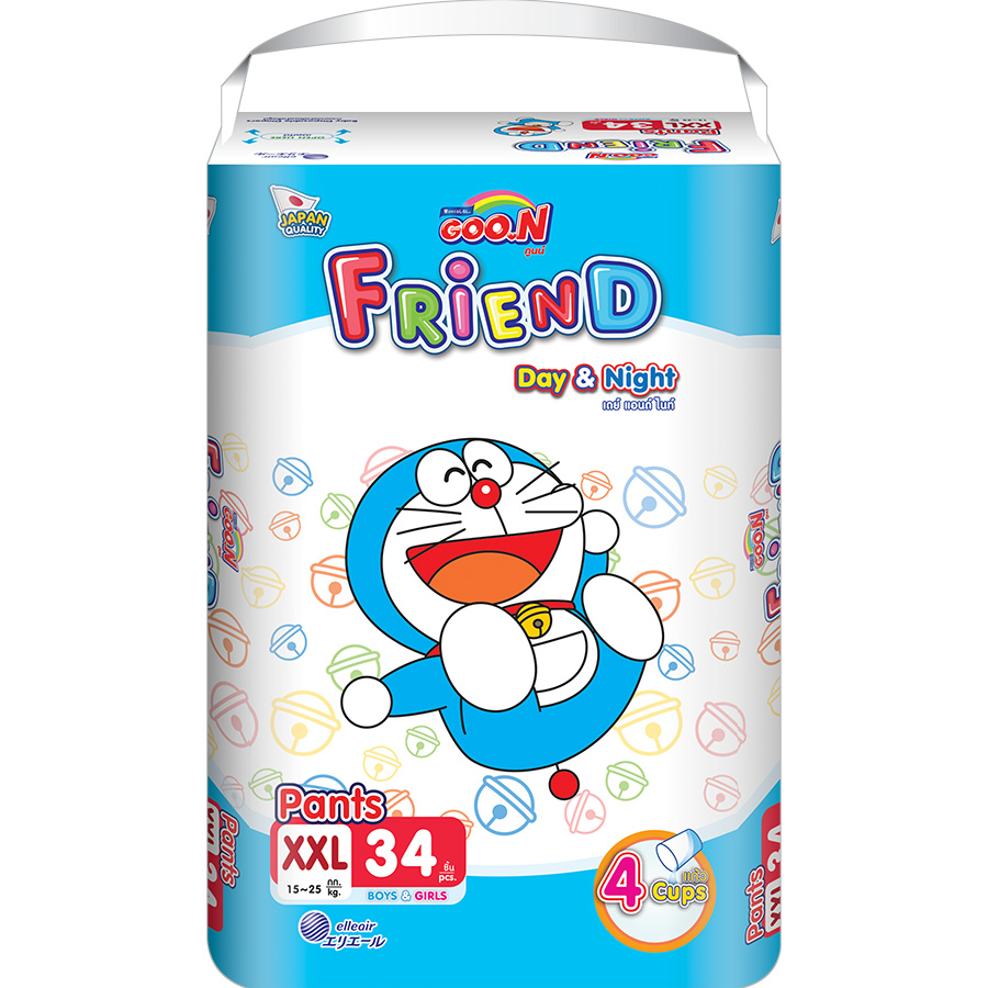 Combo 3 Tã quần Goon Friend Doremon mới gói cực đại XXL34 (15kg ~ 25kg)