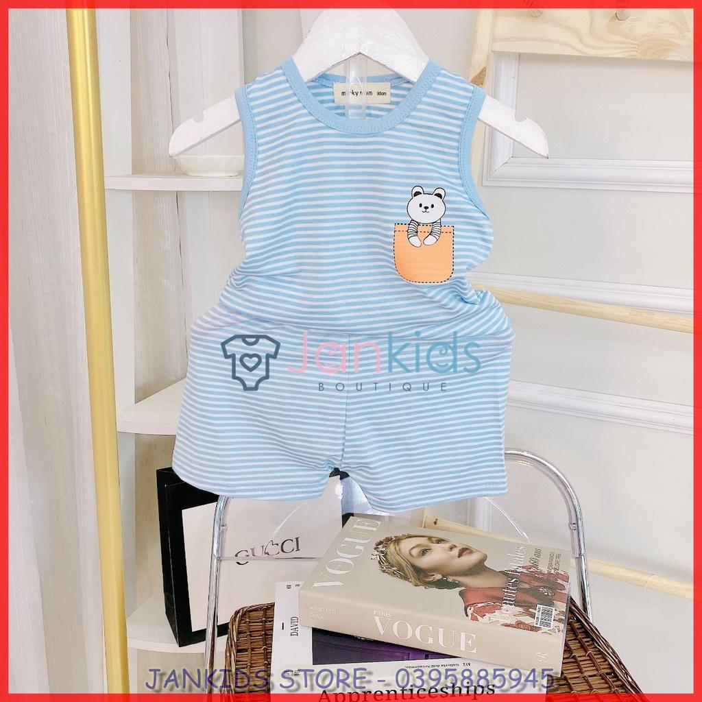 Bộ ba lỗ thun lạnh MINKY MOM hoạ tiết kẻ ngang in hình gấu cho bé trai, bé gái 8-18kg