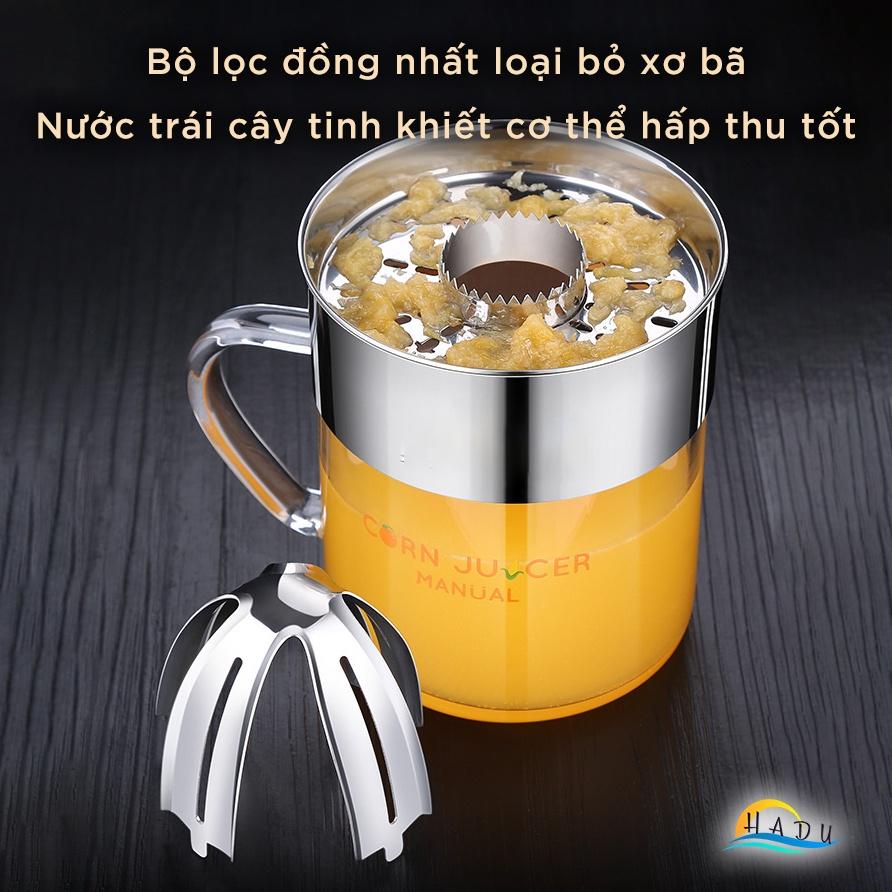 Vắt cam inox bằng tay cao cấp bình thủy tinh kháng khuẩn dễ dàng nhanh chóng tinh khiết tách hạt ngô đa năng HADU