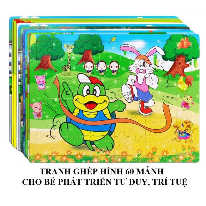 Tranh ghép xếp hình gỗ 60 mãnh, Đồ chơi lắp ráp thông minh cho bé phát triển tư duy