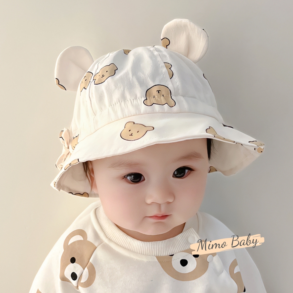 Mũ nón bucket tai bèo vải mềm in hình gấu đáng yêu cho bé MH235 Mimo Baby