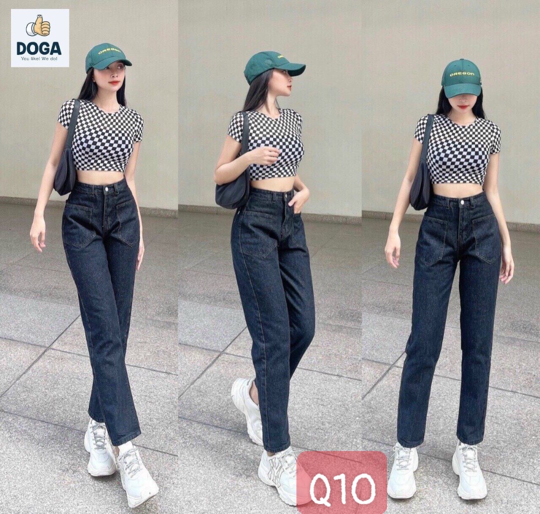 Quần Baggy Jean DOGA Q10 thiết kế 2 Túi chất liệu Cotton Kiểu Dáng Hàn Quốc Phong Cách Đường Phố